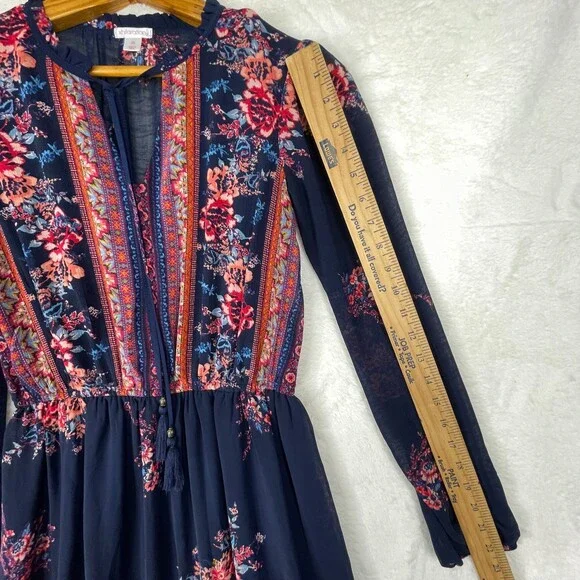 Xhilaration Floral Maxi Dress Womens XS Blue Boho CottageCore Long Sleeves - Picture 13 of 15